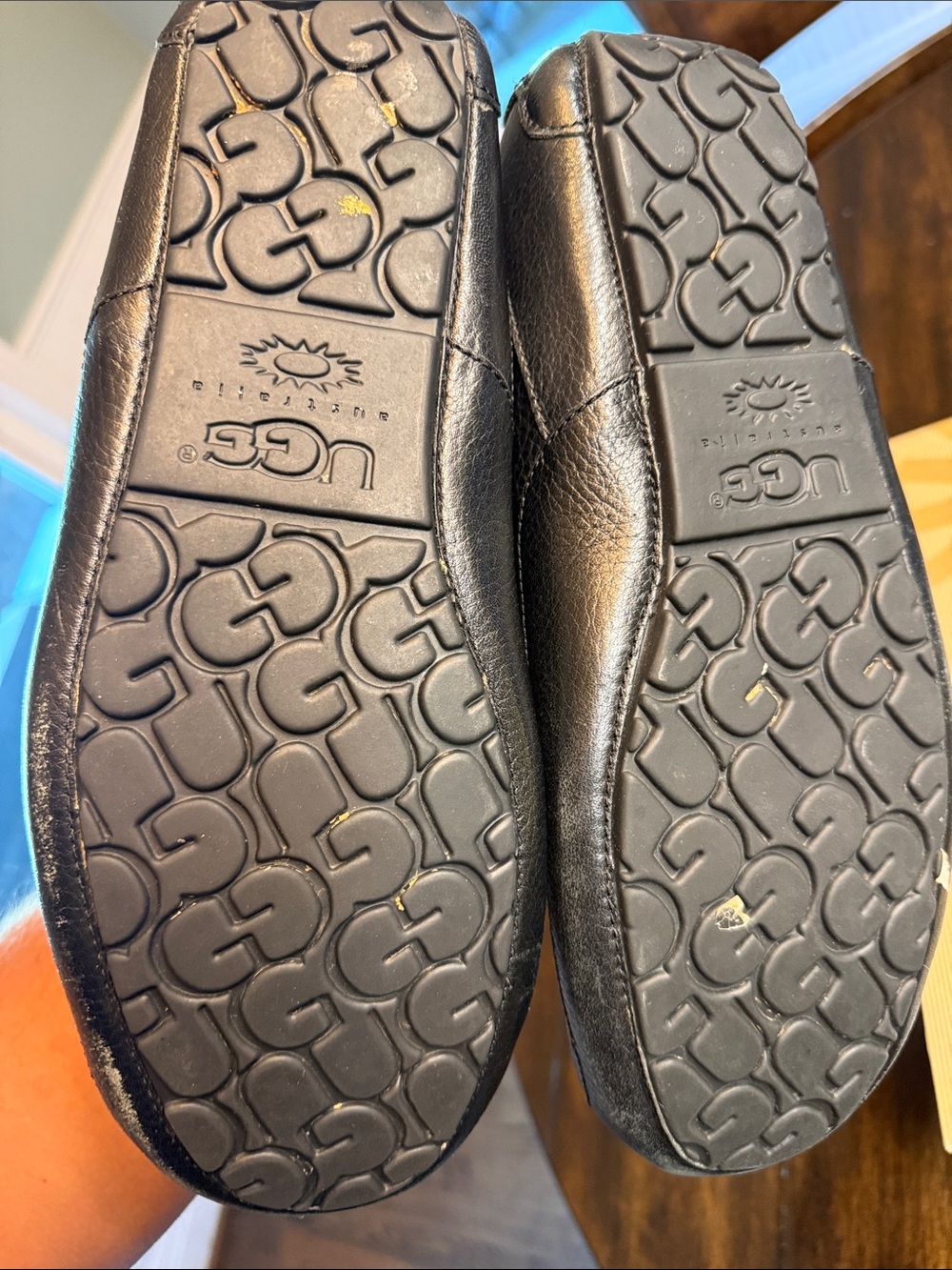 UGG Black Leather Shearling-Lined Slip-On Loafers - Picture 4 of 6
